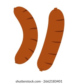 Enchidos grelhados com marcas de grelha. Ilustração isolada de vetor plano