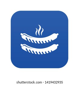 Grilled sausages icon blue vector isolated on white background