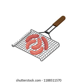 Grilled sausages on a barbecue grid vector Illustration on a white background