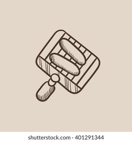 Grilled sausages on grate for barbecue sketch icon.