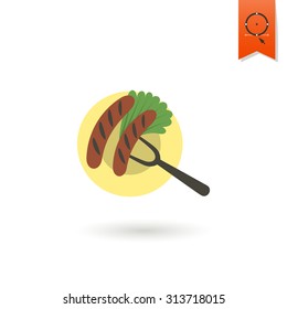 Grilled Sausages on Plate. Oktoberfest Beer Festival. Flat design style. Vector