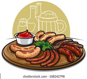 grilled sausages with sauce