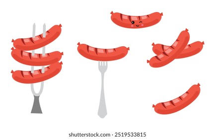 Grilled sausages set isolated on white background. Vector illustration