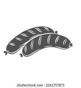 Grilled Sausages silhouette glyph icon, engraved monochrome illustration. Fried bratwurst Pork sausage, bbq food.