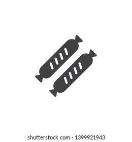 Grilled sausages vector icon. filled flat sign for mobile concept and web design. Two sausage glyph icon. Symbol, logo illustration. Pixel perfect vector graphics