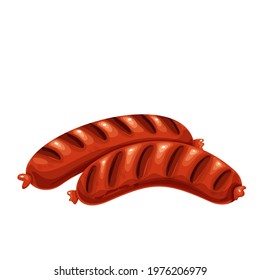 Grilled Sausages vector illustration. Fried bratwurst Pork sausage, bbq food.