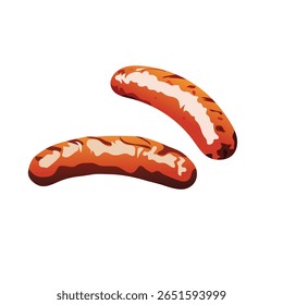 Ilustração do vetor de salsichas grelhadas no fundo branco isolado.