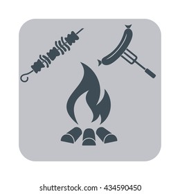 Grilled shashlik kebab and sausage  icon. Vector illustration

