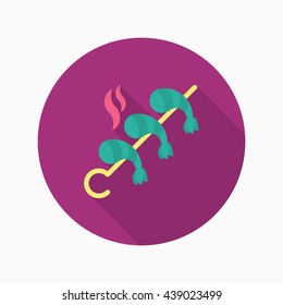 Grilled shrimp icon, Vector flat long shadow design. EPS10