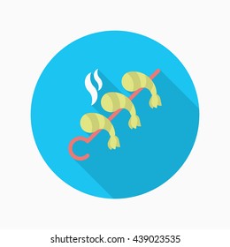 Grilled shrimp icon, Vector flat long shadow design. EPS10