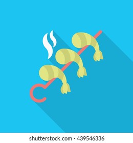 Grilled shrimp icon, Vector flat long shadow design. EPS10