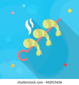 Grilled shrimp icon, Vector flat long shadow design. EPS10