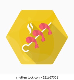 Grilled shrimp icon, Vector flat long shadow design. EPS10