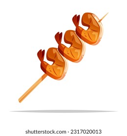 Grilled shrimp skewer vector isolated illustration