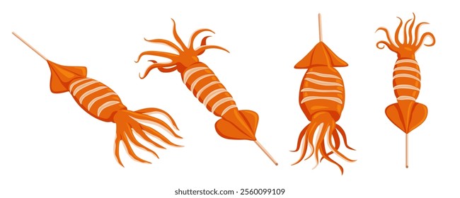 grilled squid isolated on white backhround.Vector eps 10. perfect for wallpaper or design elements