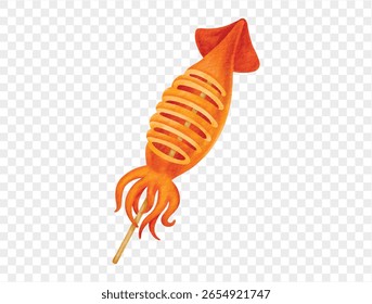 Grilled squid on stick watercolor illustration  vector.