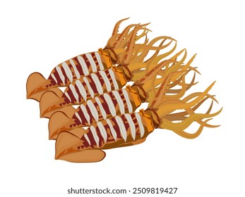 Grilled Squid on a white blackground.