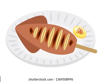 Grilled squid on white plate