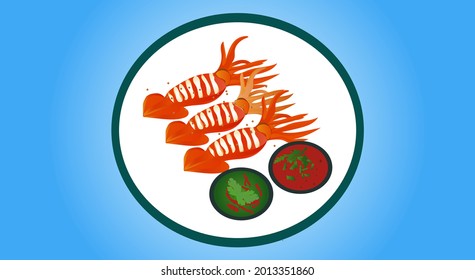 Grilled Squid with Two Flavors Sauce