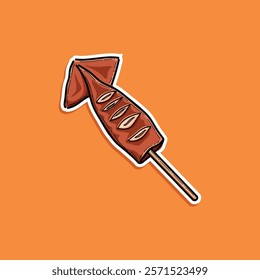 Grilled squid vector illustration design sticker style isolated in orange background