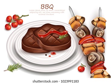 Grilled steak and Barbecue Vector realistic. product placement mock ups