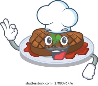 gegrillter Steak-Koch-Design-Stil mit weißem Hut