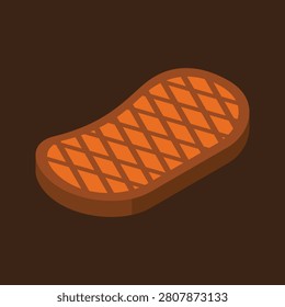 A grilled steak with distinct crosshatch grill marks on its surface