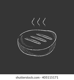 Grilled steak. Drawn in chalk icon.