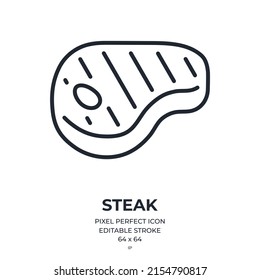 Grilled steak editable stroke outline icon isolated on white background flat vector illustration. Pixel perfect. 64 x 64.