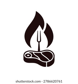 Grilled steak with fork and flame cooked meat icon