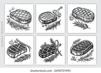 Grilled Steak Hand Drawn Vector Set