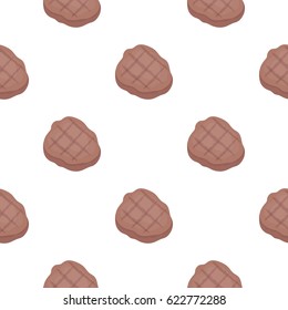 Grilled steak icon in cartoon style isolated on white background. Meats pattern stock vector illustration