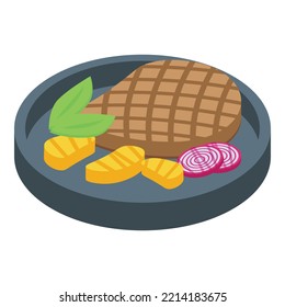 Grilled steak icon isometric vector. German cuisine. Dinner food