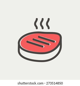 Grilltes Steak Icon dünne Linie für Web und mobile, moderne minimalistische flache Design. Vektorsymbol mit dunkelgrauem Umriss und Offset-Farbe auf hellgrauem Hintergrund.