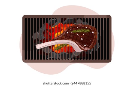 Grilled steak illustration. Grilled Tomahawk steak. B-B-Q.