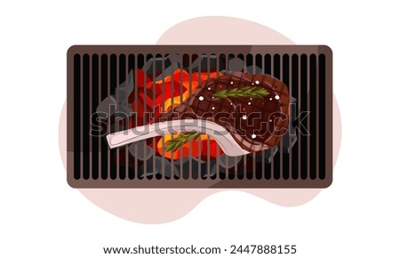 Grilled steak illustration. Grilled Tomahawk steak. B-B-Q.