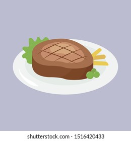 Grilled steak, illustration, vector on white background.