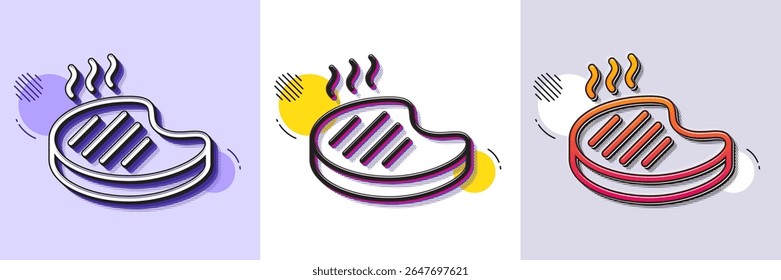 Grilled steak line icon. Halftone dotted pattern. Gradient icon with grain shadow. Barbecue meat food sign. Hot grill salmon symbol. Line grilled steak icon. Various designs. Vector