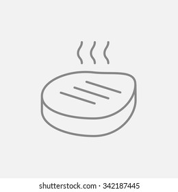 Grilled steak line icon for web, mobile and infographics. Vector dark grey icon isolated on light grey background.