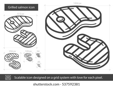 Ícone de linha de bife grelhado para web, celular e infográficos. Ícone branco vetorial isolado no fundo vermelho.
