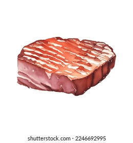grilled steak meat hand drawn with watercolor painting style illustration