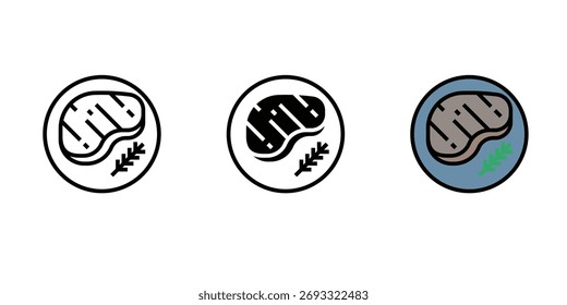 Grilled Steak on a Serving Plate Icons Set
