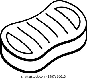 Grilled steak outline black and white line drawing of a juicy meat cut