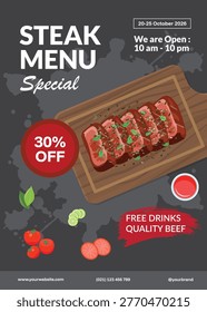 Grilled Steak Restaurant Poster Template
