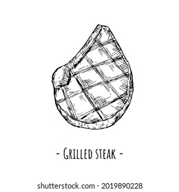 Grillsteak. Vektorgrafik. Einzelnes Objekt auf Weiß. Handgezeichnet.