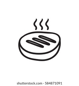Grilled steak vector sketch icon isolated on background. Hand drawn Grilled steak icon. Grilled steak sketch icon for infographic, website or app.
