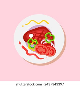 Grilled steak and vegetables on plate