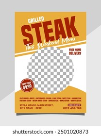 Grilled Steak vertical poster flyer promotion template