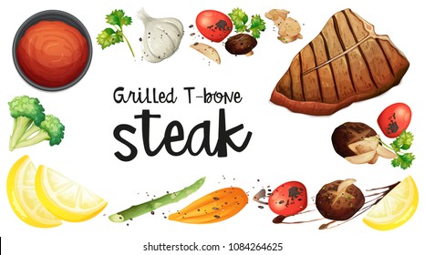 Grilled T-Bone Stake Element on White Background illustration