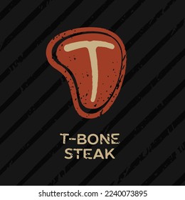 Grilled T-bone steak. T-shaped bone. T-bone Steak logo or label template 